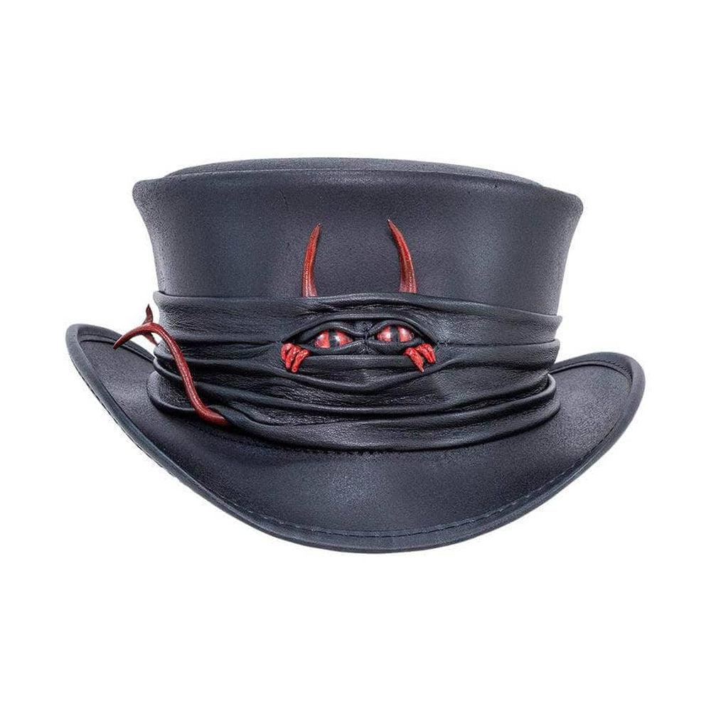 Marlow | Womens Black Leather Top Hat with Lil Evil Hat Band