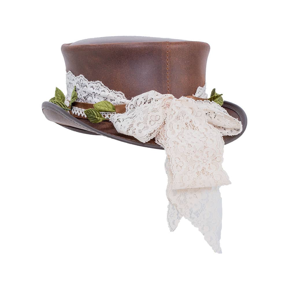 Marlow | Womens Brown Leather Top Hat with True Love Hat Band