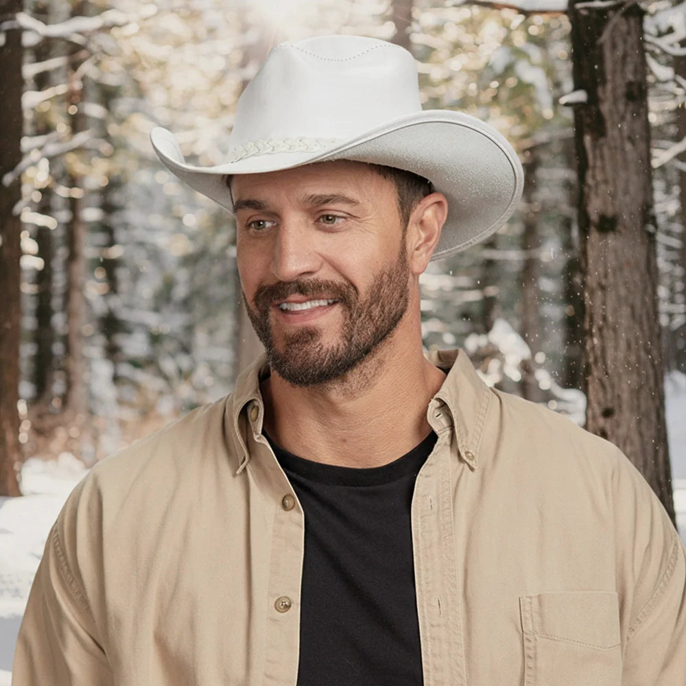 Blizzard | Mens White Leather Cowboy Hat