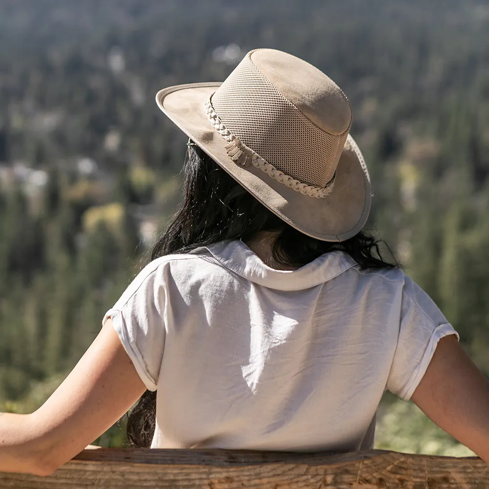 Breeze | Womens Latte Suede Wide Brim Sun Hat