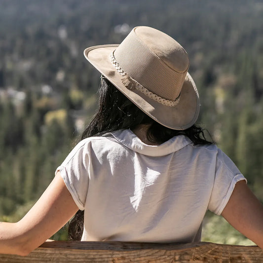 Breeze | Womens Latte Suede Wide Brim Sun Hat