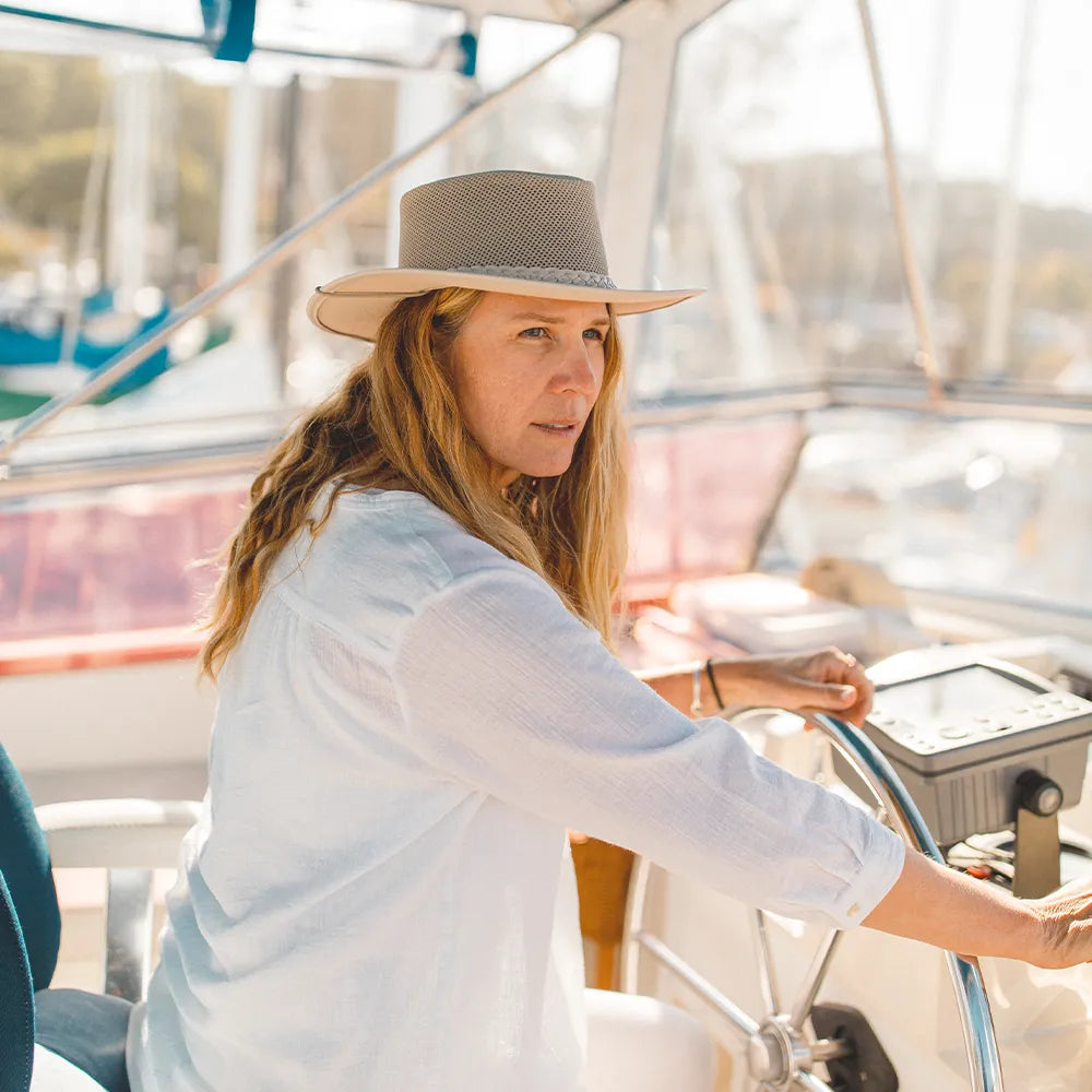 Breeze | Womens Latte Suede Wide Brim Sun Hat