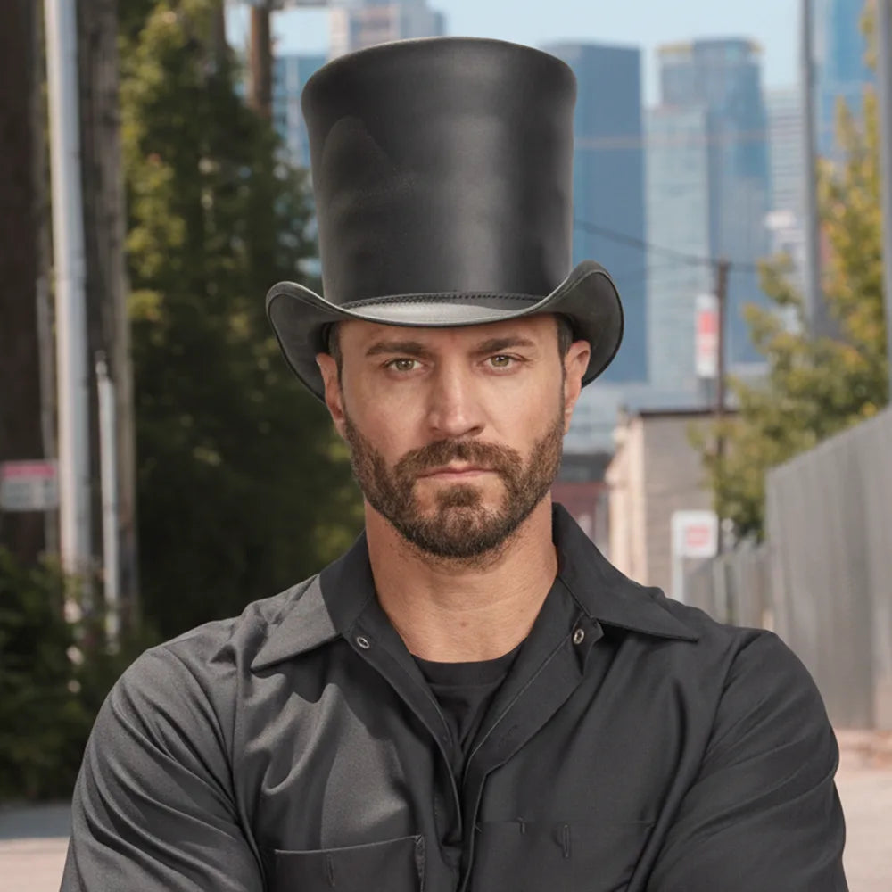 Stovepiper | Mens Black Leather Stovepipe Top Hat
