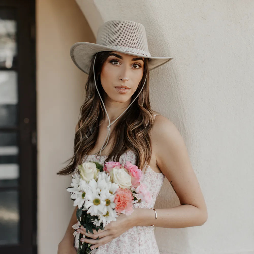 Breeze | Womens Latte Suede Wide Brim Sun Hat