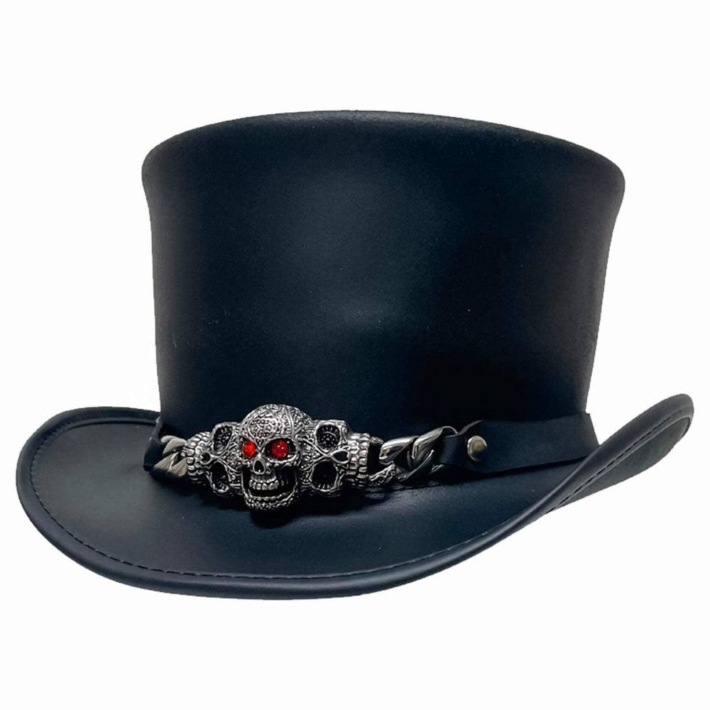 El Dorado Red Eye | Mens Black Leather Top Hat with Red Eye Skull Hat Band