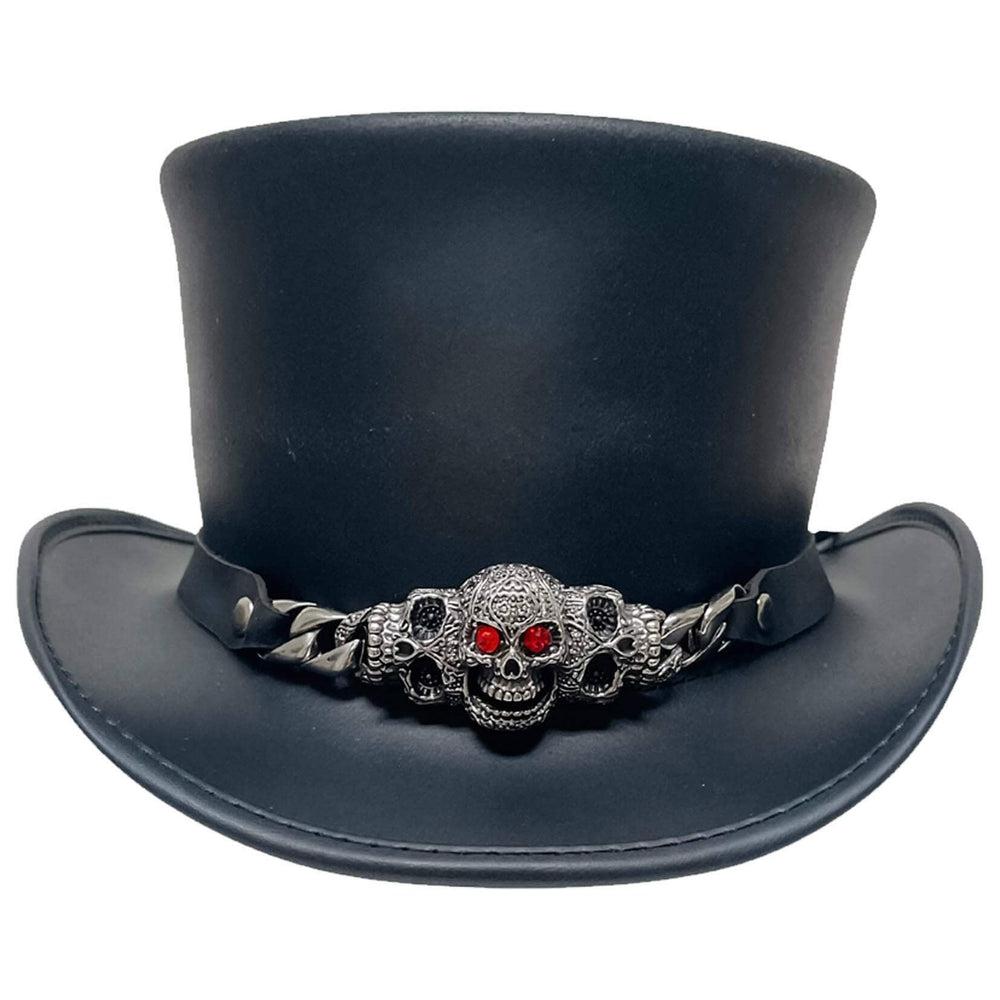 El Dorado Red Eye | Mens Black Leather Top Hat with Red Eye Skull Hat Band
