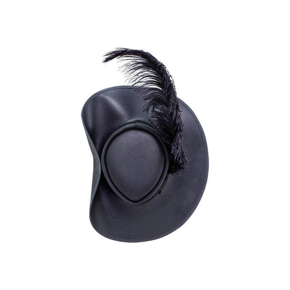 Cavalier | Mens Black Renaissance Fair Leather Hat with Feather