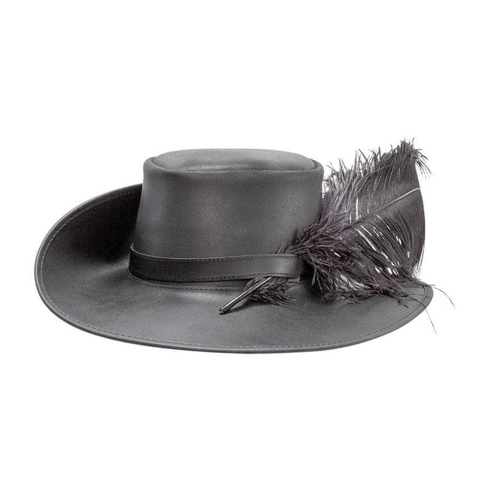 Cavalier | Mens Black Renaissance Fair Leather Hat with Feather