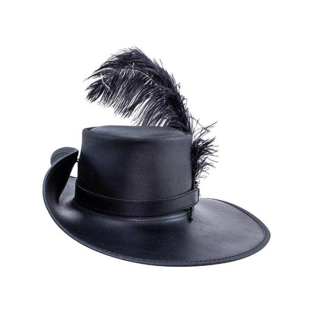 Cavalier | Mens Black Renaissance Fair Leather Hat with Feather