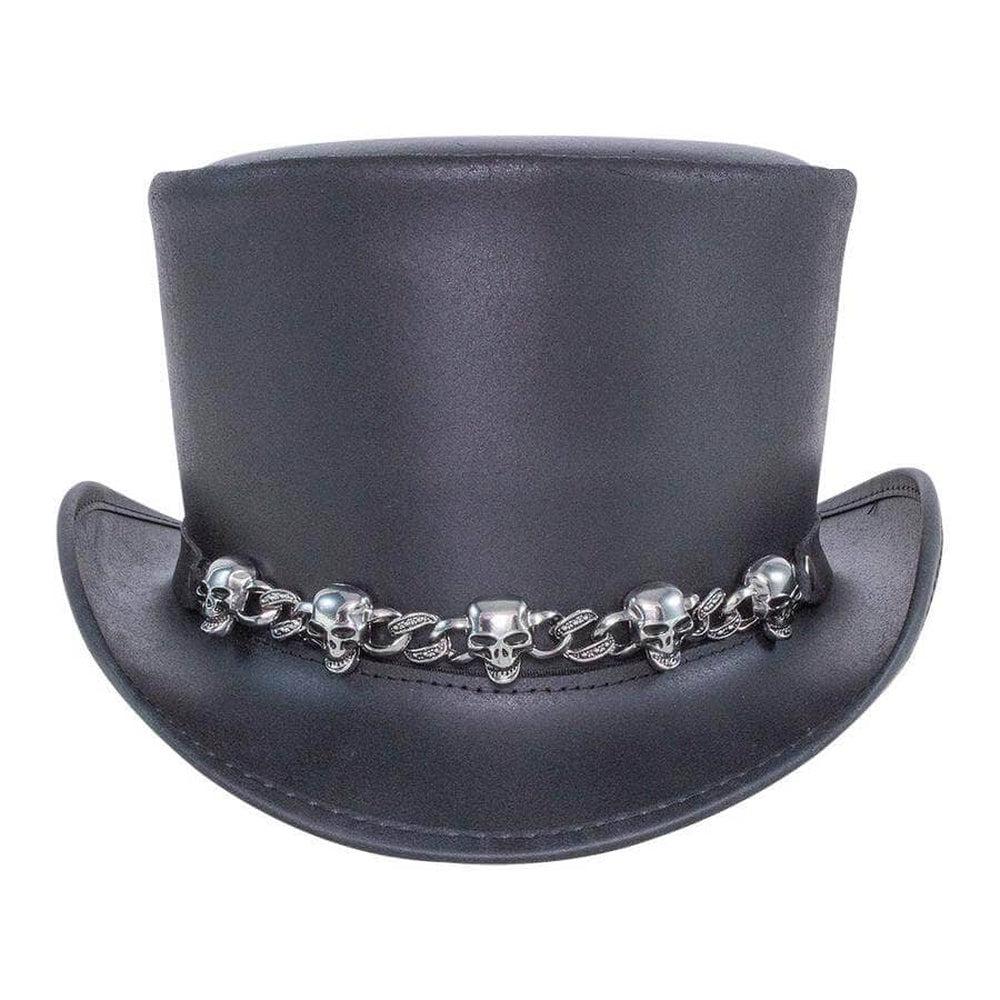 El Dorado 5 Skull | Mens Black Leather Top Hat with 5 Skull Hat Band
