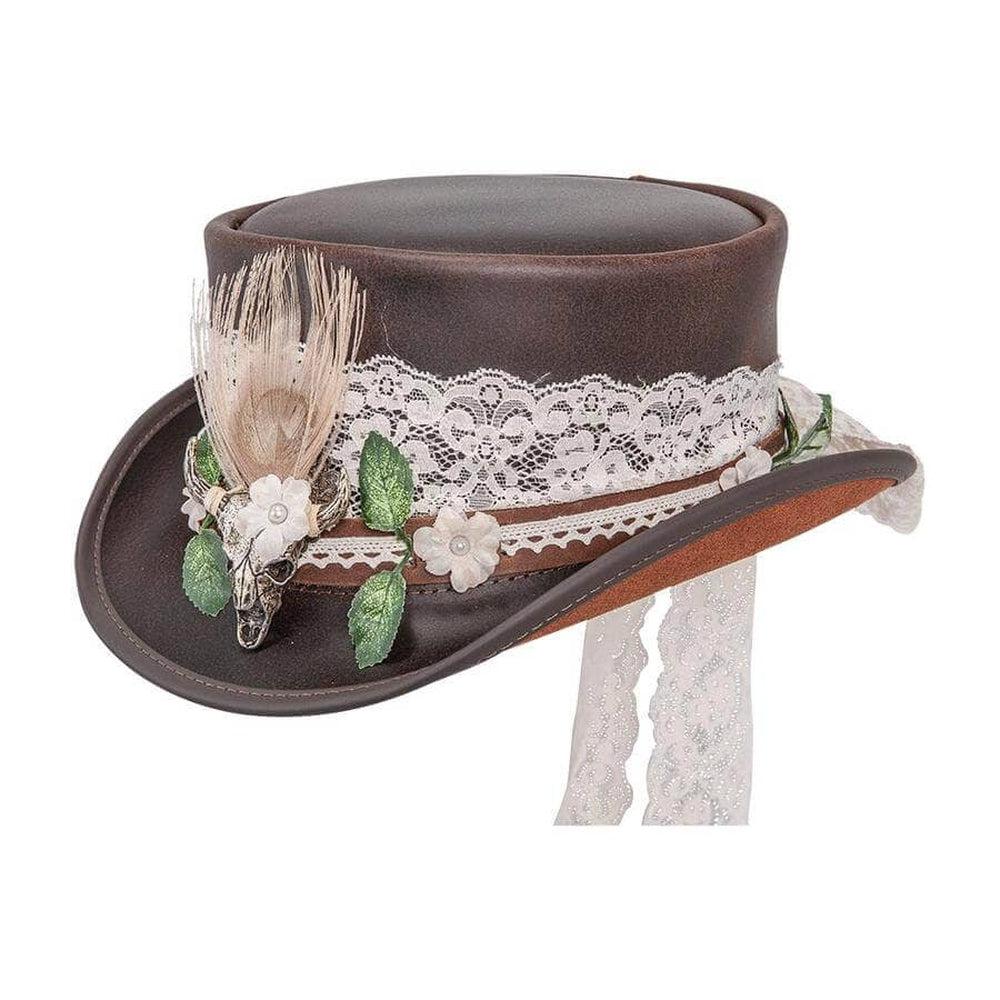 Marlow | Womens Brown Leather Top Hat with True Love Hat Band