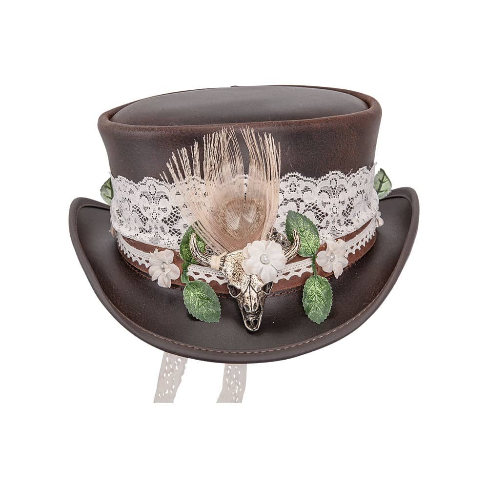 Marlow | Womens Brown Leather Top Hat with True Love Hat Band